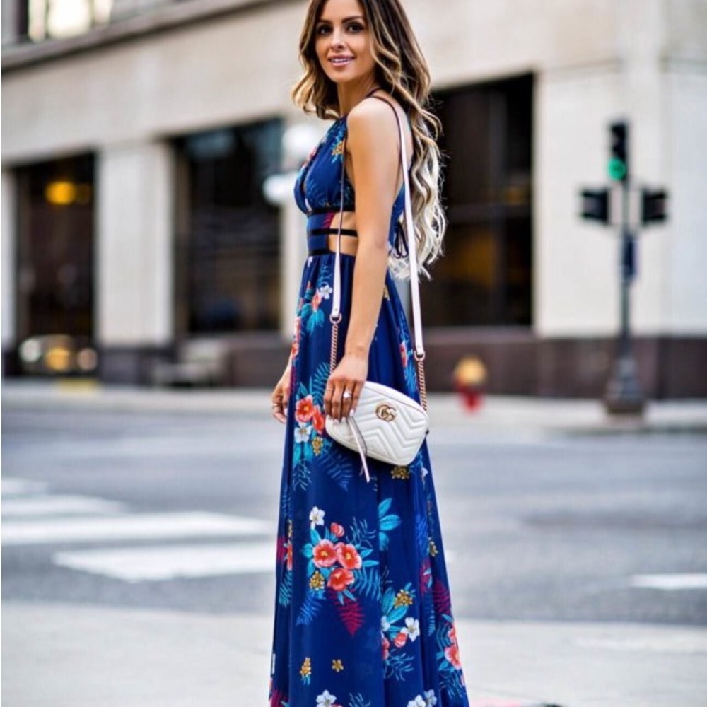 Express Floral Maxi Dress - Navy and Multicolor - Picture 7 of 9